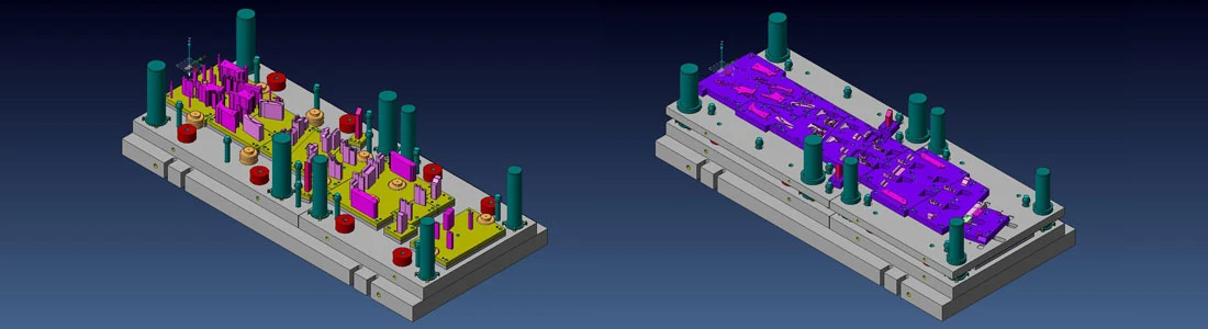 3D-Konstruktion zweier Folgeverbundwerkzeuge mit Säulenführung